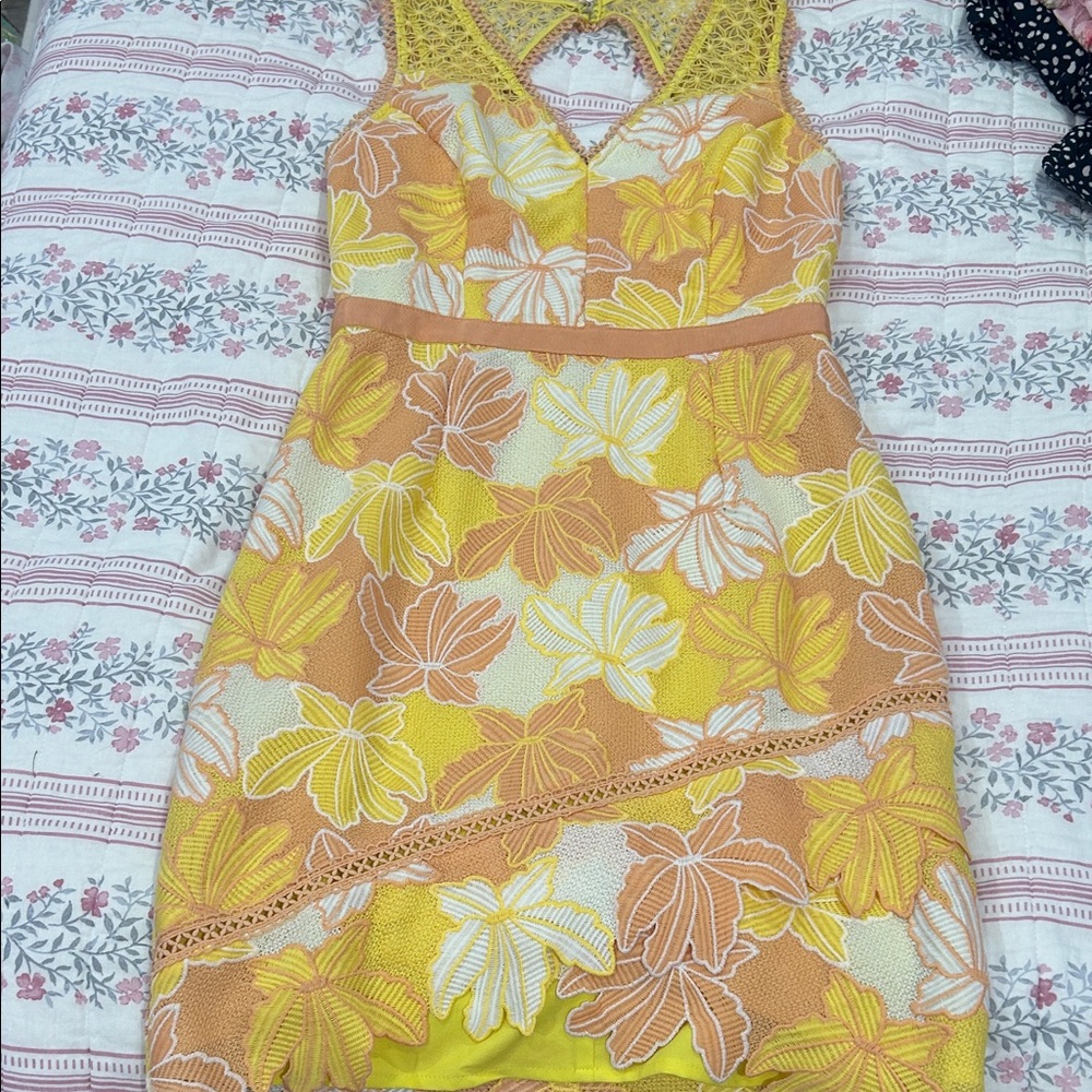 Adelyn Rae Yellow and Orange Floral Backless Dress